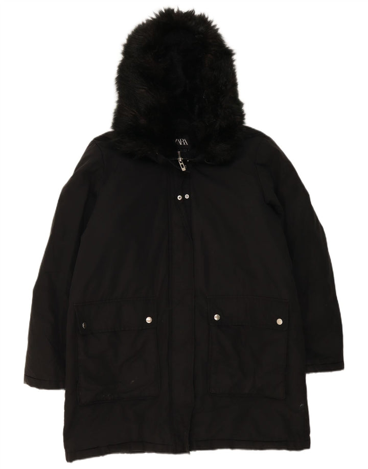 Zara Womens Hooded Oversized Parka Jacket UK 16 Large Black Polyester