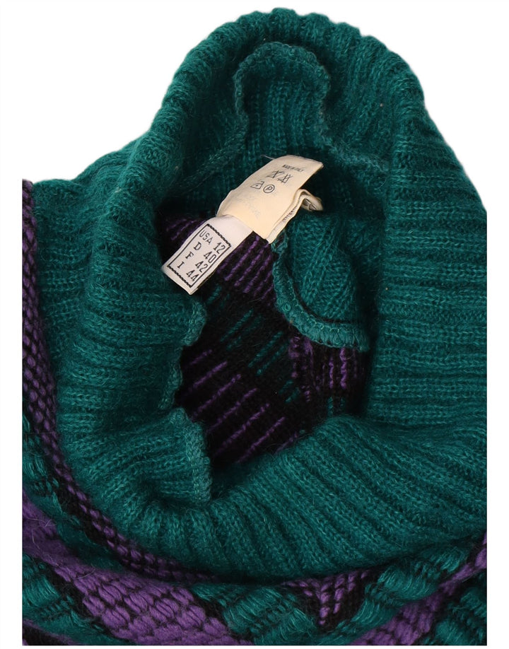 Vintage Womens Turtle Neck Jumper Sweater US 12 Large Green Geometric