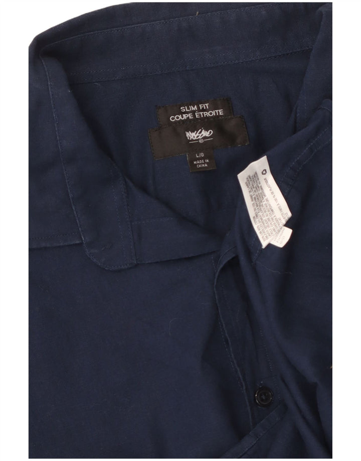 Mossimo Mens Slim Fit Shirt Large Navy Blue Linen