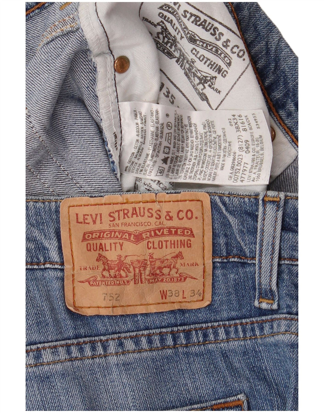 Levi's Mens 752 Straight Jeans W38 L29 Blue Cotton