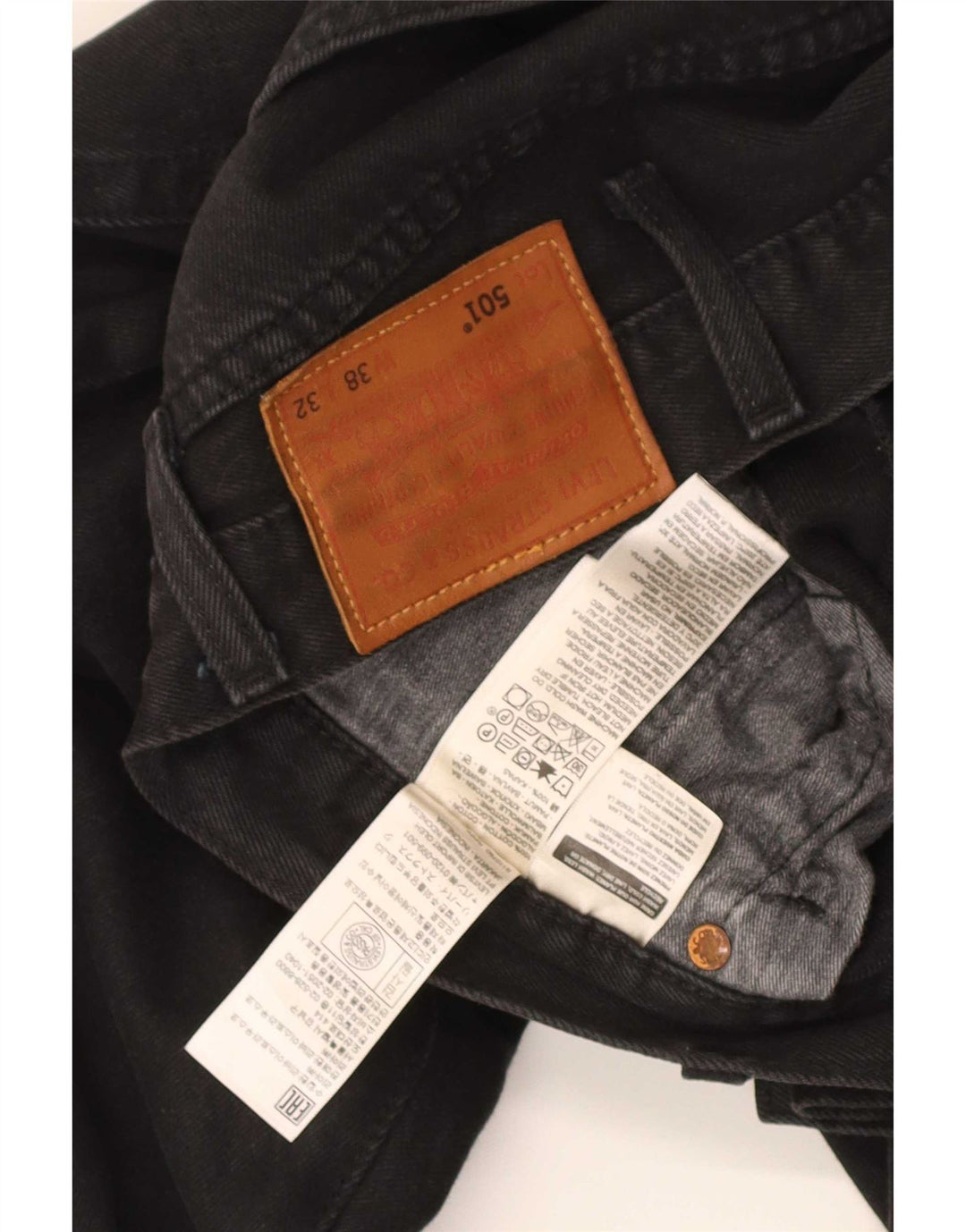 Levi's Mens 501 Straight Jeans W38 L32 Black Cotton