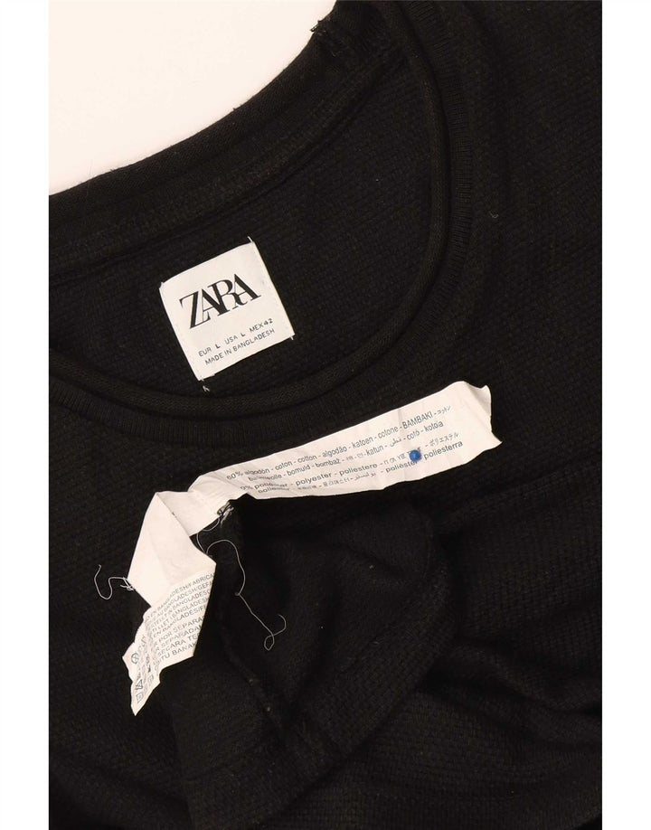 Zara Mens Top Long Sleeve Large Black Cotton