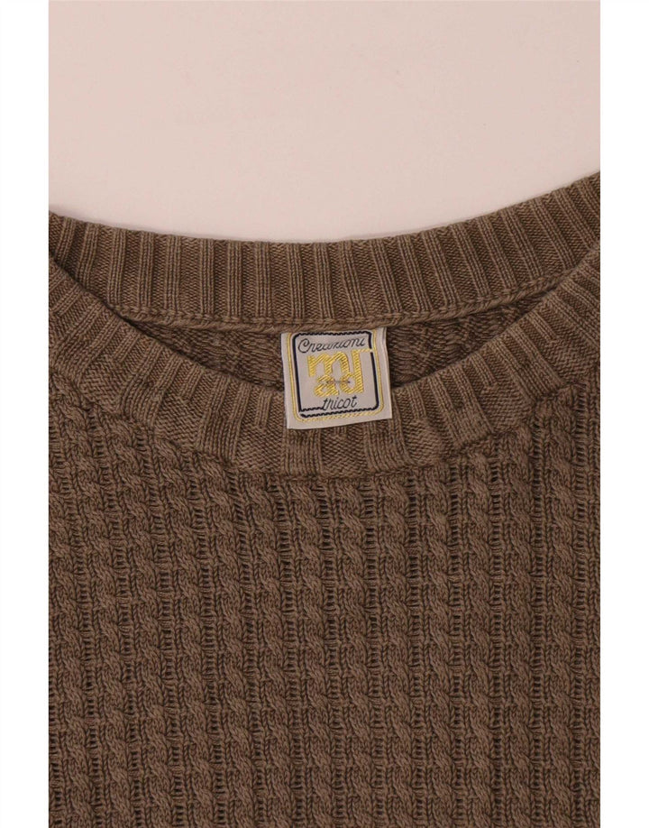 Vintage Mens Crew Neck Jumper Sweater Medium Beige Cotton
