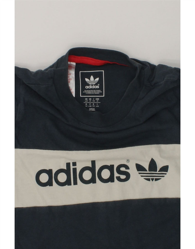 ADIDAS Boys Graphic T-Shirt Top 4-5 Years Black Colourblock Cotton | Vintage Adidas | Thrift | Second-Hand Adidas | Used Clothing | Messina Hembry 