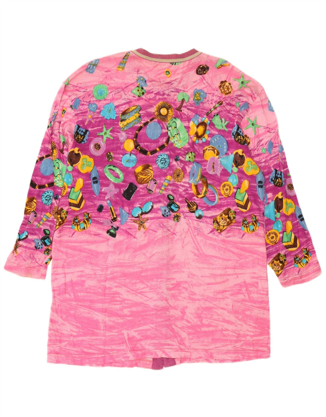 Le Bambole Womens Abstract Pattern Longline Cardigan Sweater IT 48 XL Pink