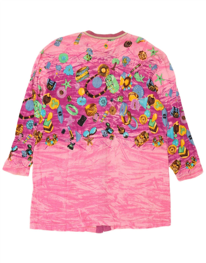 Le Bambole Womens Abstract Pattern Longline Cardigan Sweater IT 48 XL Pink