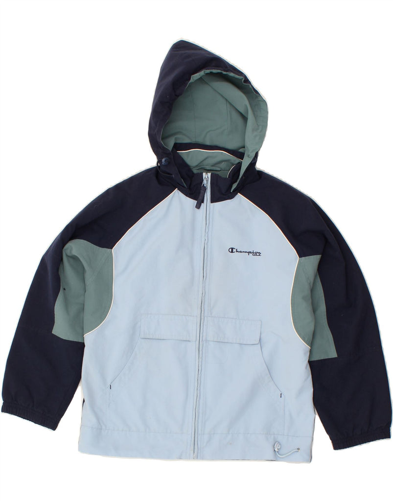 CHAMPION Boys Hooded Rain Jacket 9-10 Years Navy Blue Colourblock | Vintage Champion | Thrift | Second-Hand Champion | Used Clothing | Messina Hembry 