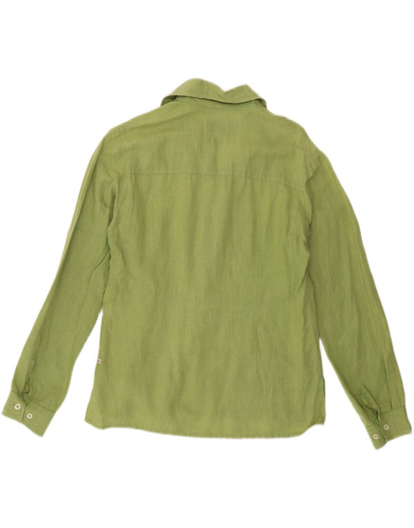 Marlboro Classics Womens Slim Fit Shirt UK 10 Small Green Linen