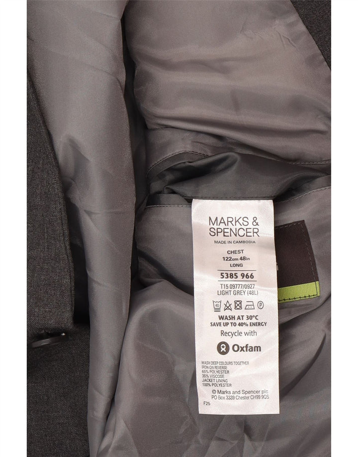 Marks & Spencer Mens 2 Button Blazer Jacket UK 48 2XL Grey Polyester