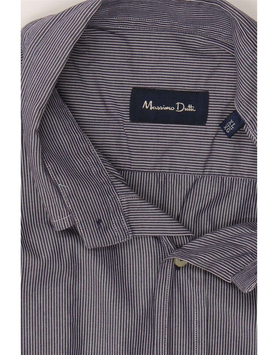 MASSIMO DUTTI Mens Shirt XL Navy Blue Striped Cotton Vintage Massimo Dutti and Second-Hand Massimo Dutti from Messina Hembry 