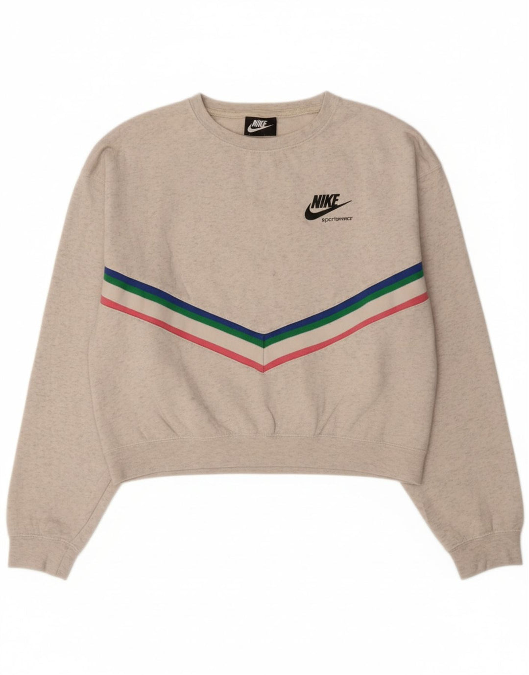NIKE Womens Oversized Crop Sweatshirt Jumper UK 6 XS Grey Colourblock Vintage Nike and Second-Hand Nike from Messina Hembry 