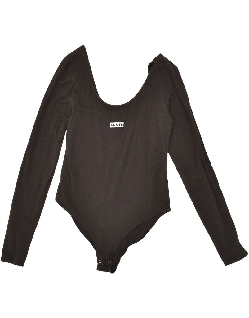 LEVI'S Womens Long Sleeve Bodysuit UK 14 Large Black Cotton Vintage Levi's and Second-Hand Levi's from Messina Hembry 