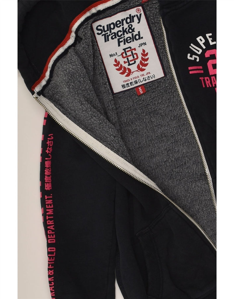 SUPERDRY Womens Track & Field Graphic Zip Hoodie Sweater UK 6 XS Black | Vintage Superdry | Thrift | Second-Hand Superdry | Used Clothing | Messina Hembry 