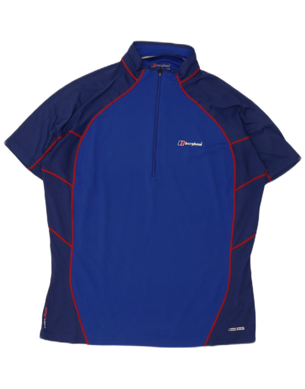 Berghaus Mens Zip Neck T-Shirt Top XL Blue Colourblock