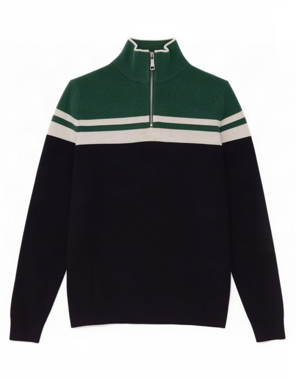 Marks & Spencer Mens Zip Neck Jumper Sweater Small Navy Blue Colourblock