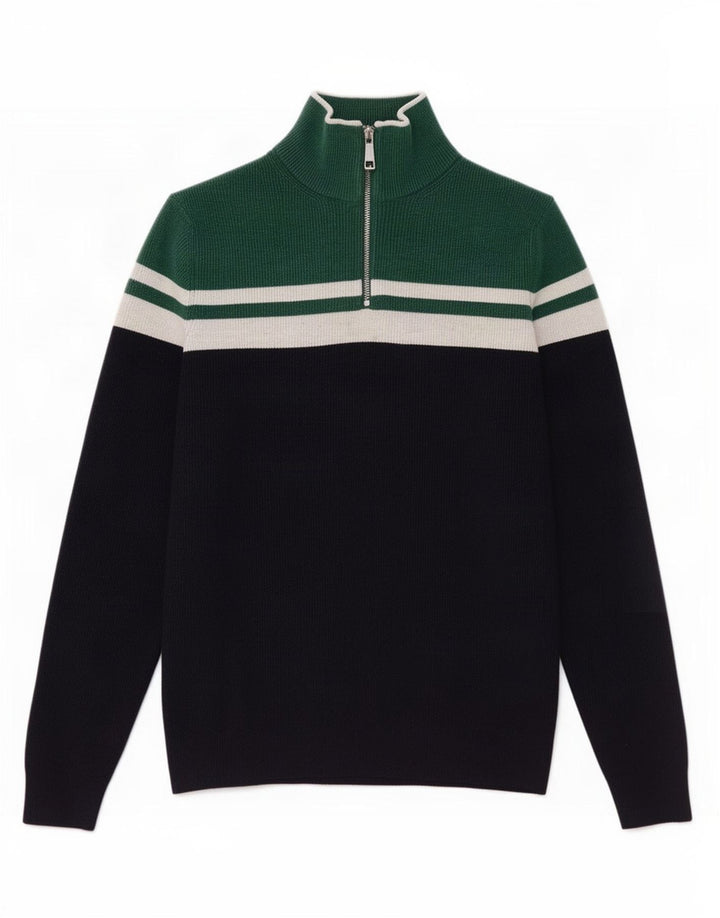 Marks & Spencer Mens Zip Neck Jumper Sweater Small Navy Blue Colourblock