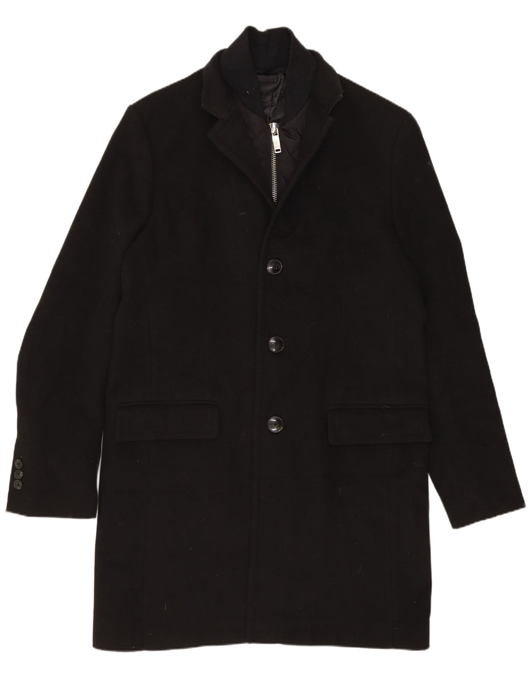 Zara Mens Overcoat UK 38 Medium Black Polyester