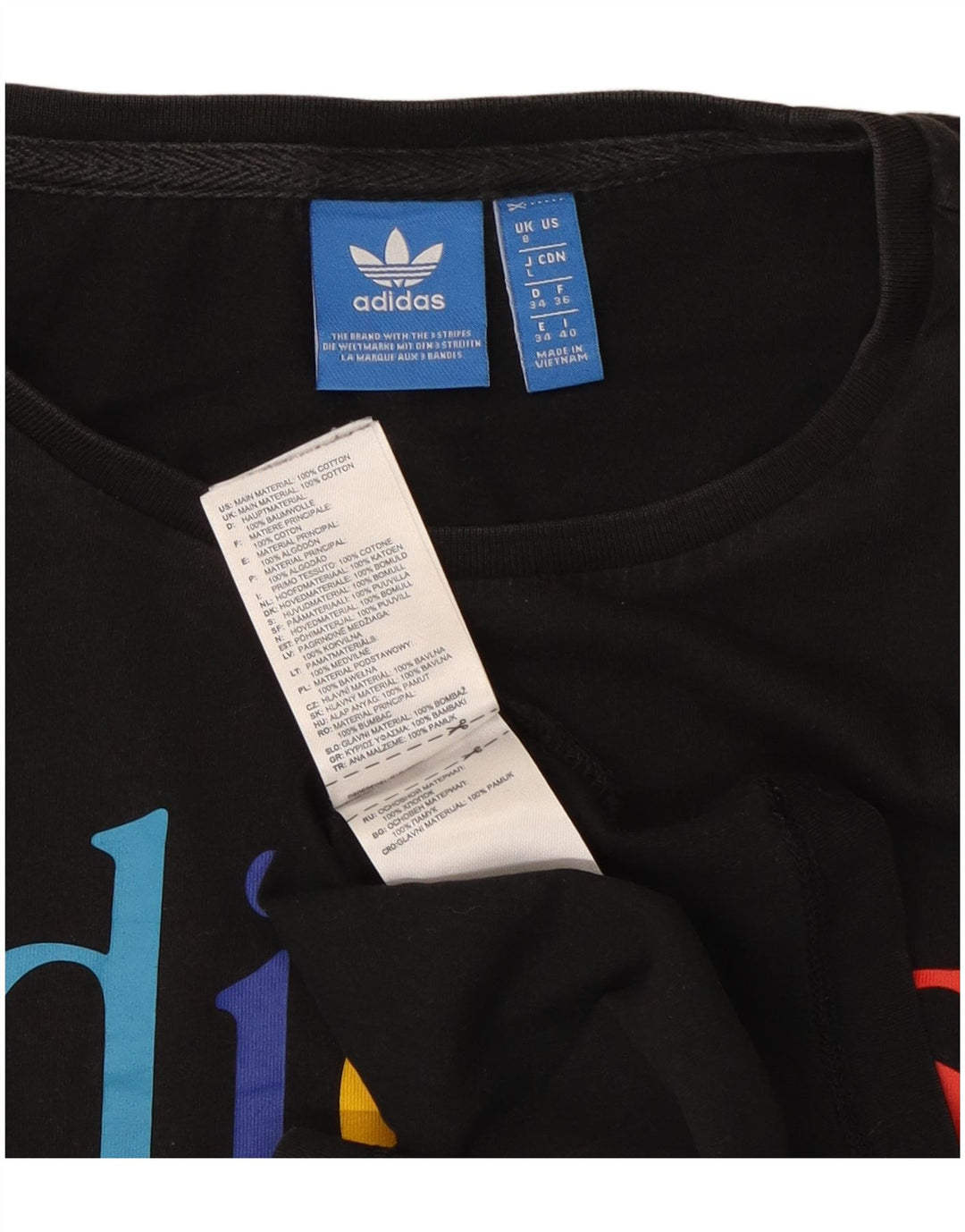 Adidas Womens Graphic T-Shirt Top UK 8 Small  Black Cotton
