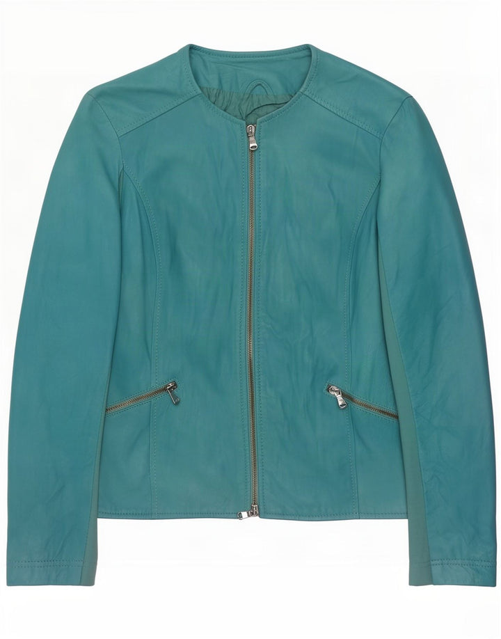 Vintage Womens Leather Jacket UK 10 Small Blue