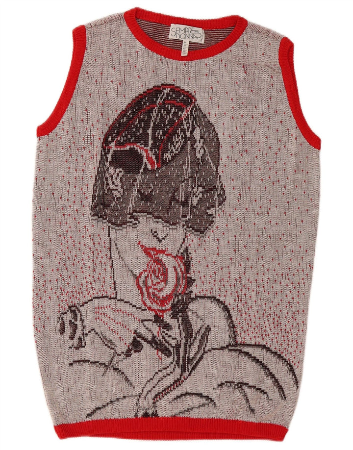 Vintage Womens Graphic Vest Tank Top IT 44 Medium Grey Spotted