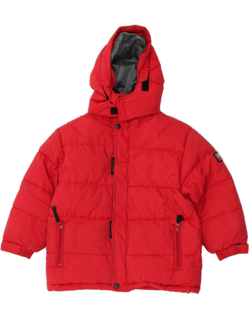 TIMBERLAND Boys Graphic Hooded Padded Jacket 4-5 Years Red Polyamide | Vintage Timberland | Thrift | Second-Hand Timberland | Used Clothing | Messina Hembry 