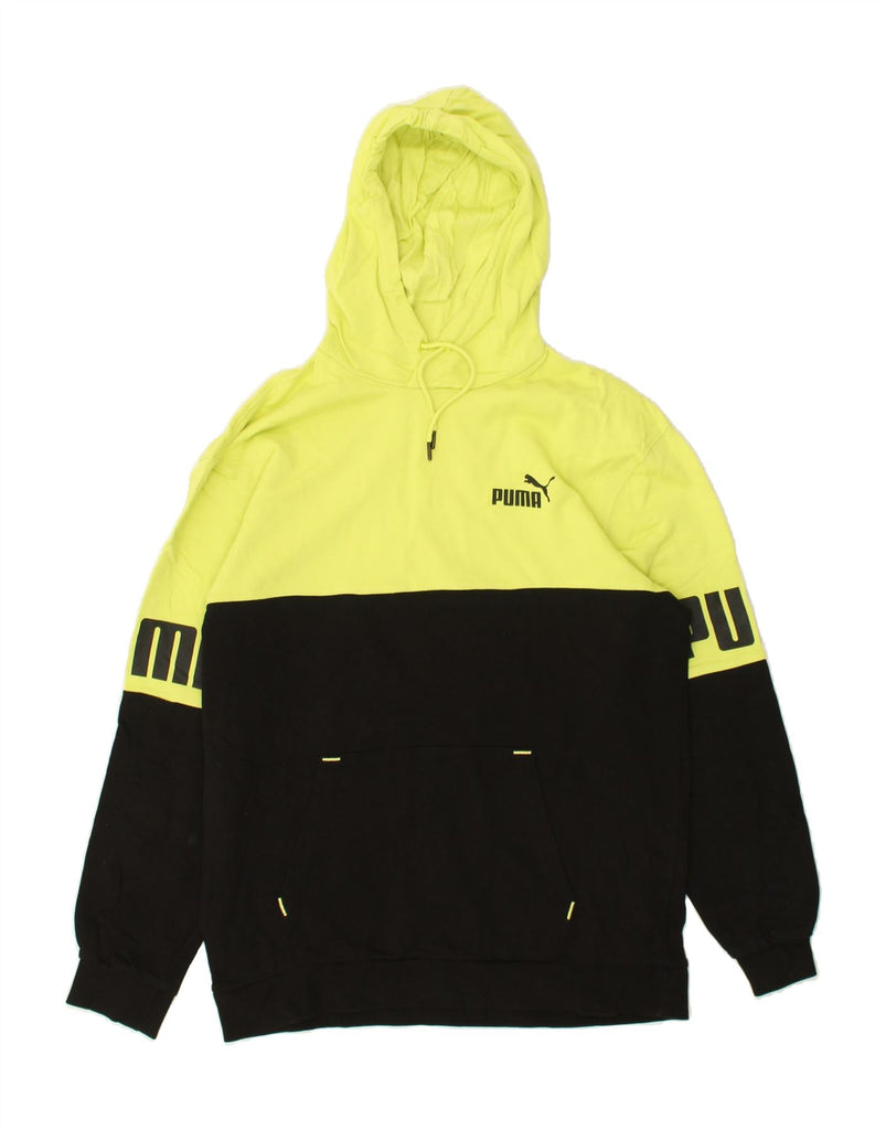 PUMA Mens Graphic Hoodie Jumper Large Yellow Colourblock Cotton | Vintage Puma | Thrift | Second-Hand Puma | Used Clothing | Messina Hembry 