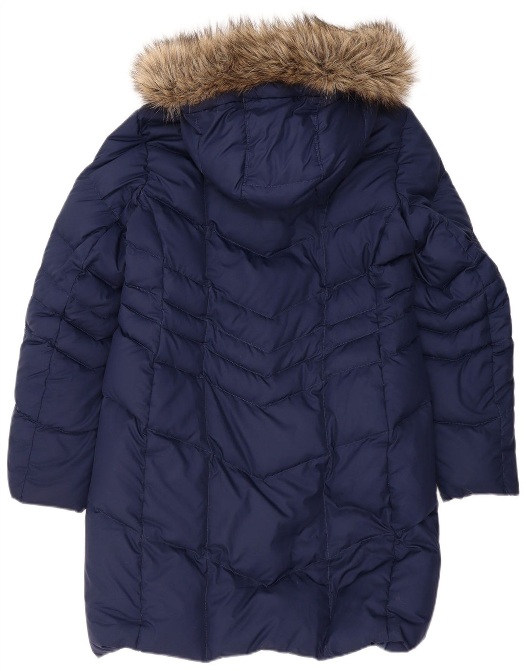 Lands End Womens Hooded Padded Coat UK 14 Medium Navy Blue Polyester