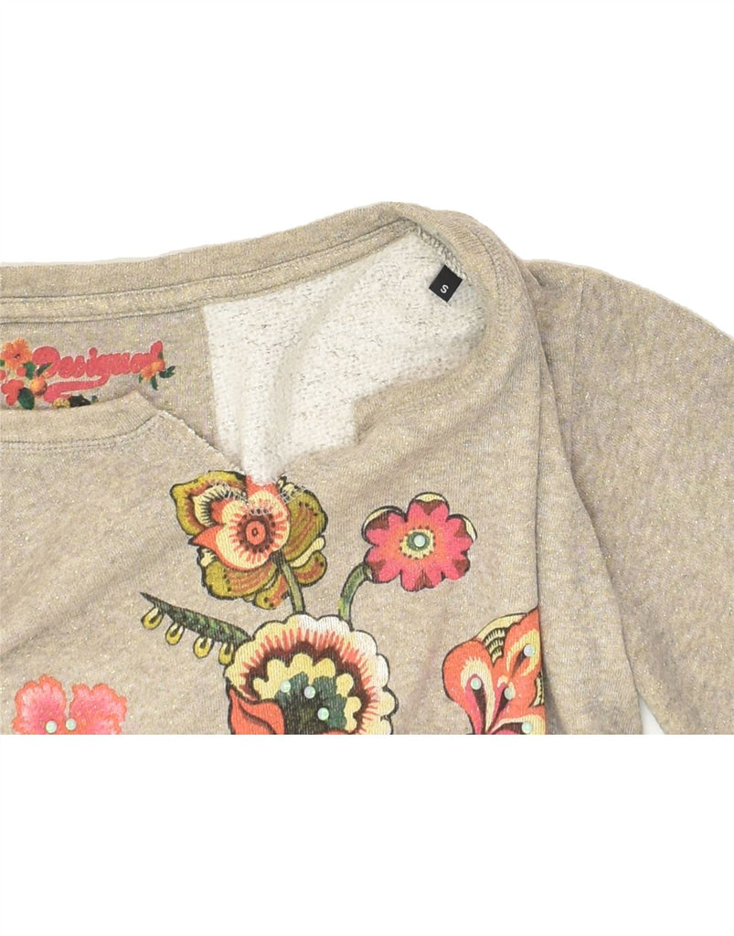 DESIGUAL Womens Graphic Sweatshirt Jumper UK 10 Small Grey Floral Cotton | Vintage Desigual | Thrift | Second-Hand Desigual | Used Clothing | Messina Hembry 