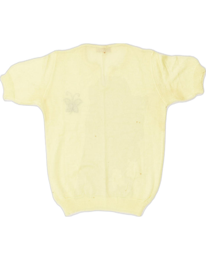 VINTAGE Womens Short Sleeve V-Neck Jumper Sweater UK 14 Medium Yellow | Vintage Vintage | Thrift | Second-Hand Vintage | Used Clothing | Messina Hembry 
