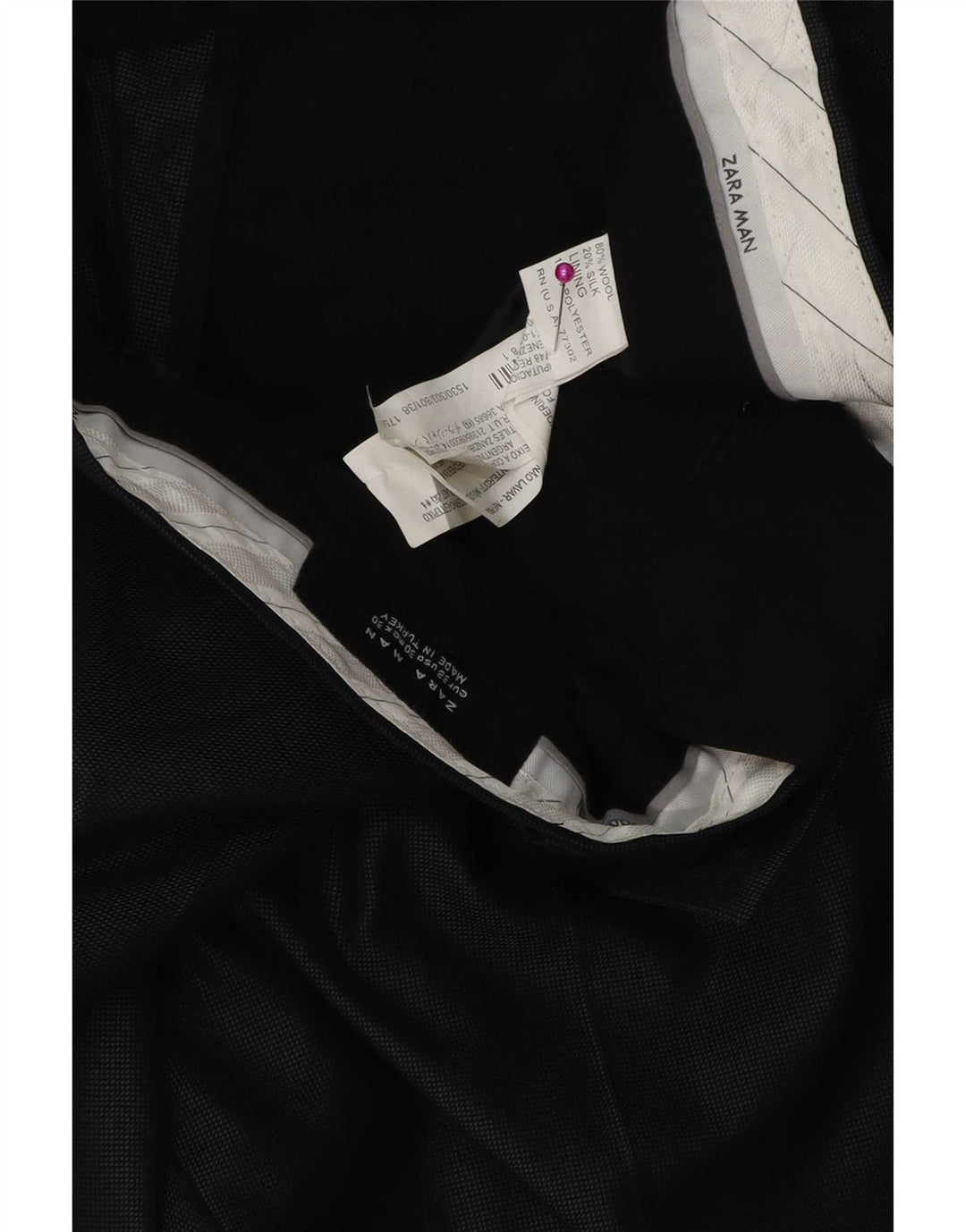 Zara Mens Straight Suit Trousers EU 38 Small W30 L30 Black Polyester