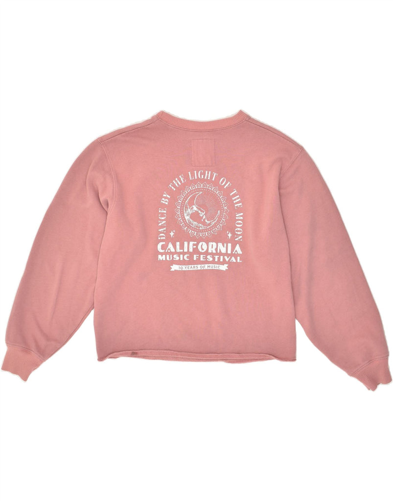 HOLLISTER Womens Crop Graphic Sweatshirt Jumper UK 10 Small Pink Cotton | Vintage Hollister | Thrift | Second-Hand Hollister | Used Clothing | Messina Hembry 