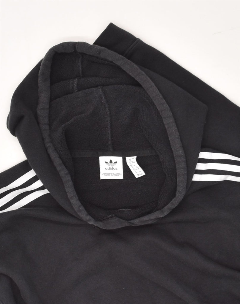 ADIDAS Womens Oversized Crop Hoodie Jumper UK 12 Medium Black Cotton | Vintage Adidas | Thrift | Second-Hand Adidas | Used Clothing | Messina Hembry 