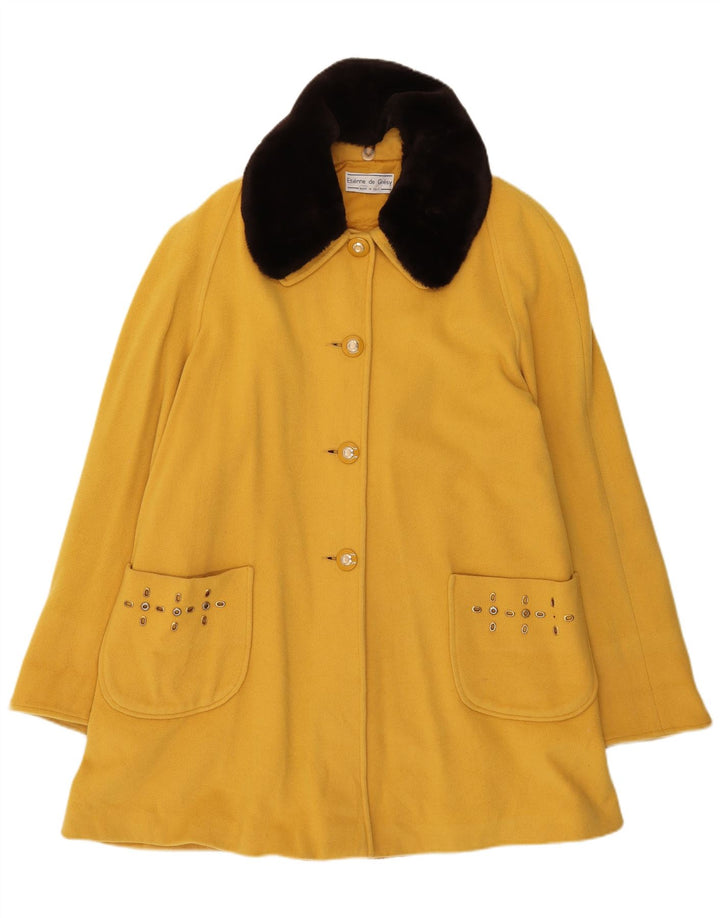 Vintage Womens Overcoat UK 14 Large Yellow Colourblock Wool
