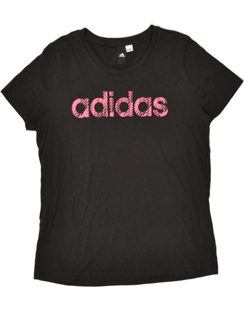 ADIDAS Womens Graphic T-Shirt Top UK 14 Large Black Vintage Adidas and Second-Hand Adidas from Messina Hembry 