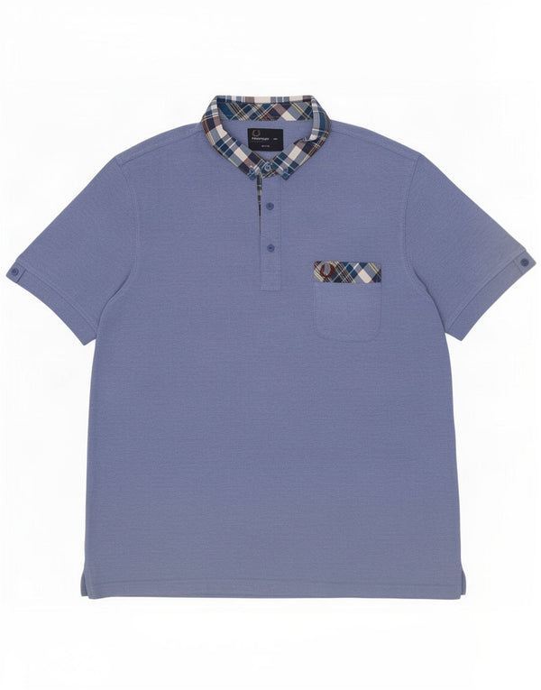 Fred Perry Mens Slim Fit Polo Shirt 2XL Blue Check Cotton