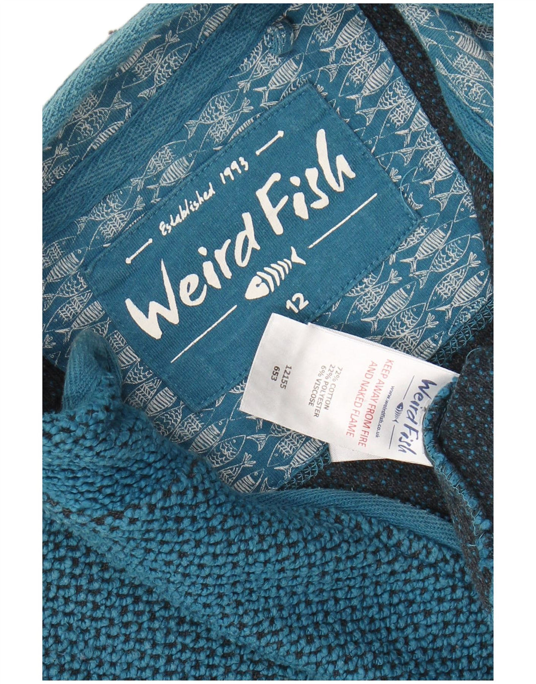 WEIRD FISH Womens Zip Neck Sweatshirt Jumper UK 12 Medium Blue Cotton