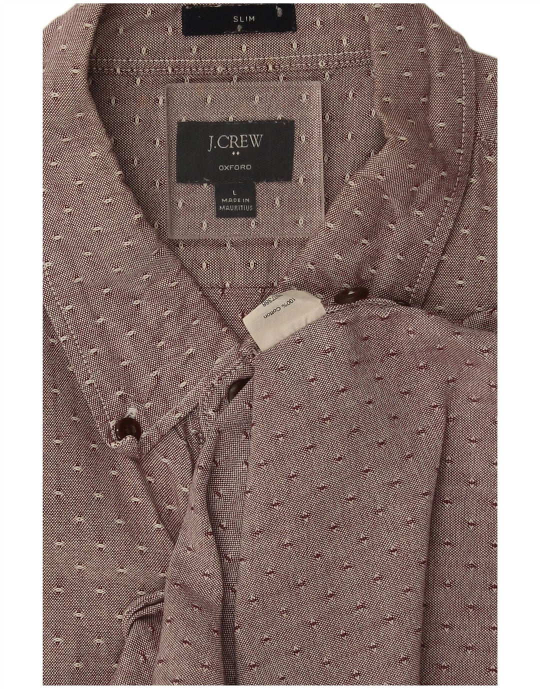J. Crew Mens Oxford Slim Shirt Large Maroon Spotted Cotton