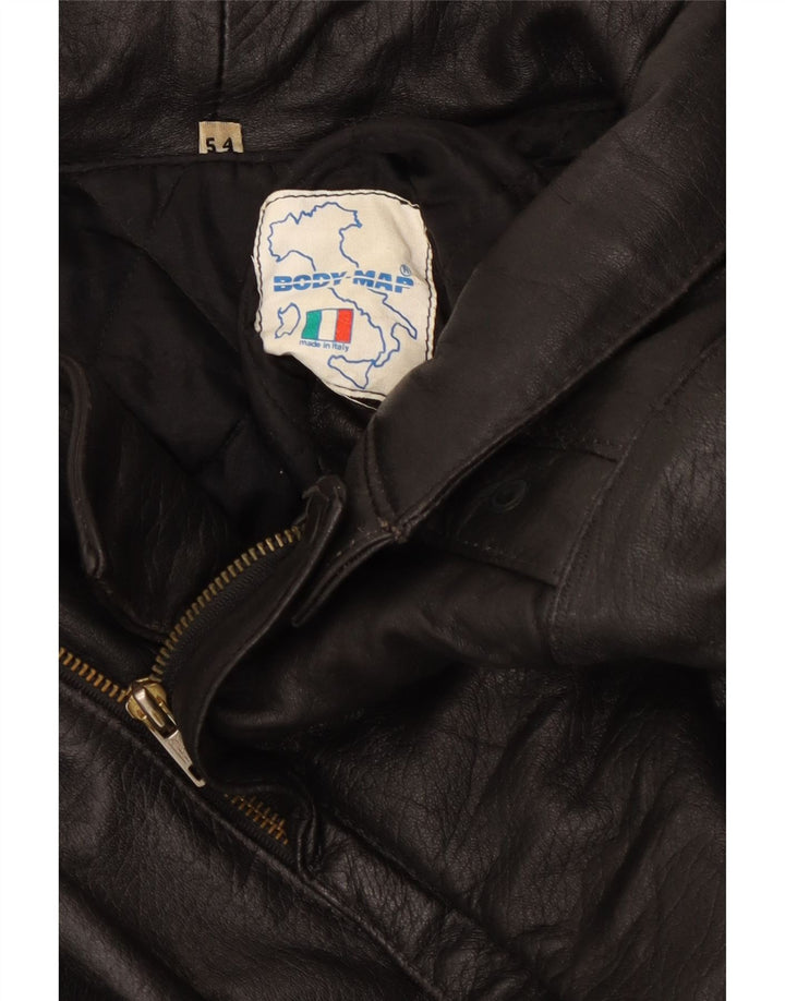 Vintage Mens Leather Jacket IT 54 2XL Black Leather