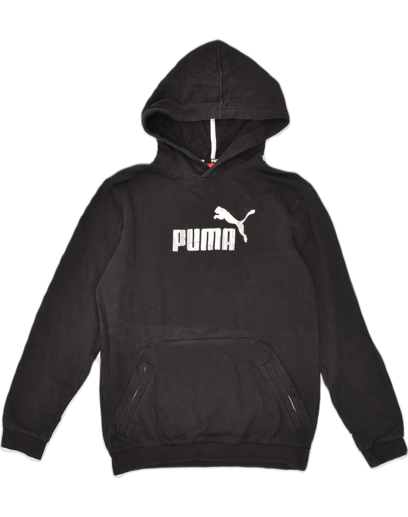 PUMA Boys Graphic Hoodie Jumper 15 16 Years Black Cotton Vintage