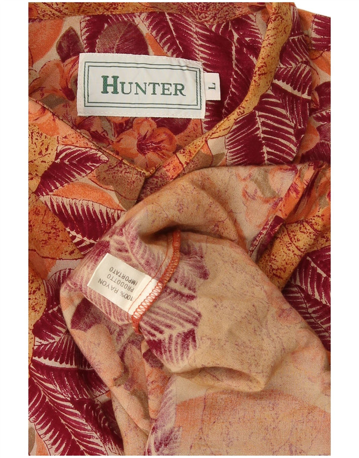 Hunter Mens Shirt Large Orange Floral Rayon