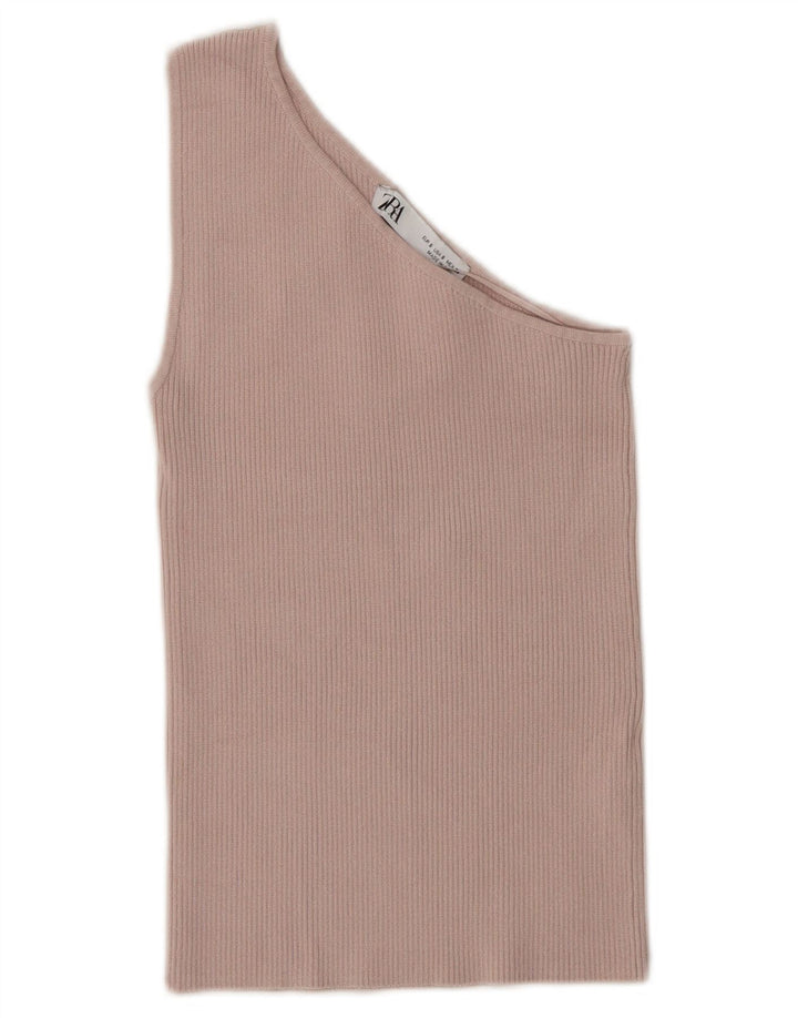 Zara Womens Crop One Shoulder Top UK 8 Small Pink Viscose