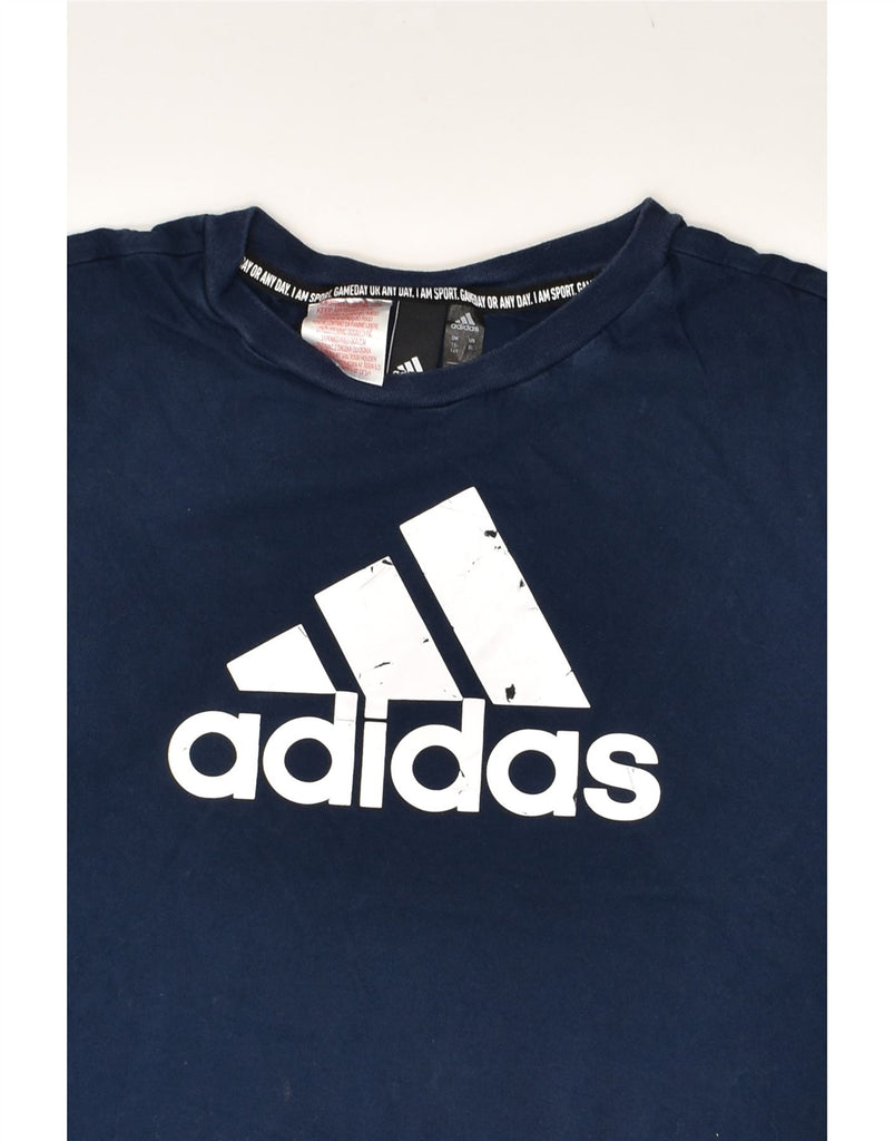 ADIDAS Boys Graphic T-Shirt Top 15-16 Years Navy Blue Cotton | Vintage Adidas | Thrift | Second-Hand Adidas | Used Clothing | Messina Hembry 