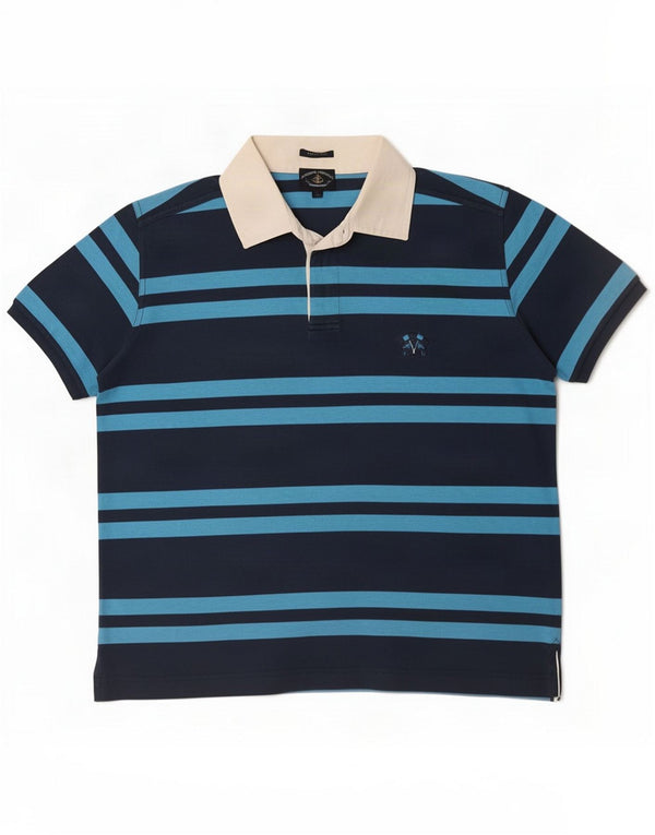 Amerigo Vespucci Mens Slim Fit Rugby Polo Shirt Medium Navy Blue Striped