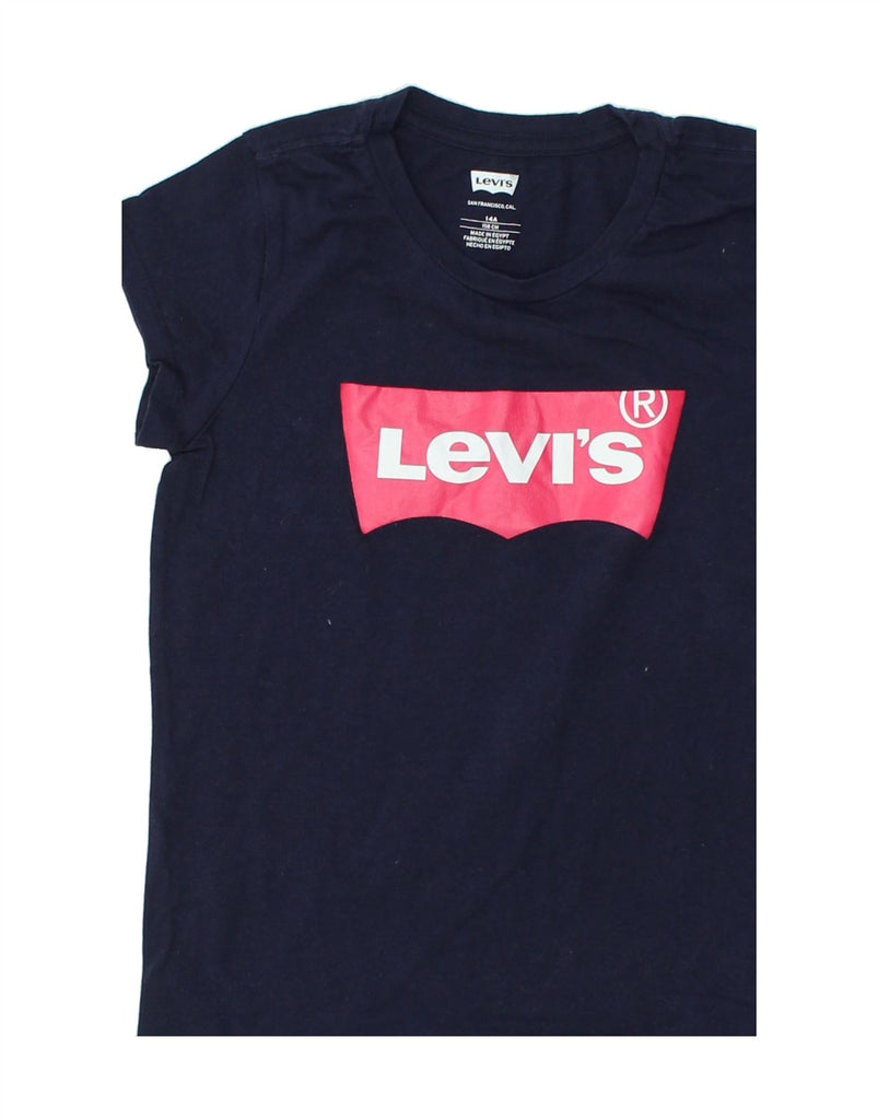 LEVI'S Girls Graphic T-Shirt Top 13-14 Years Navy Blue Cotton | Vintage Levi's | Thrift | Second-Hand Levi's | Used Clothing | Messina Hembry 