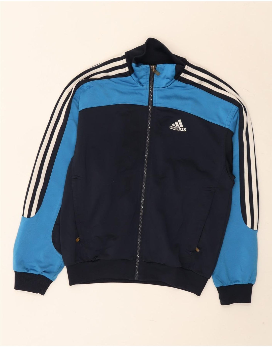 ADIDAS Boys Graphic Tracksuit Top Jacket 11-12 Years Blue Colourblock