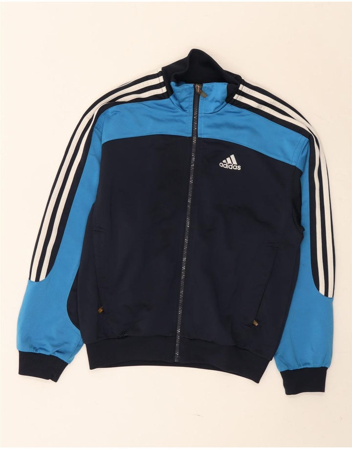 ADIDAS Boys Graphic Tracksuit Top Jacket 11-12 Years Blue Colourblock