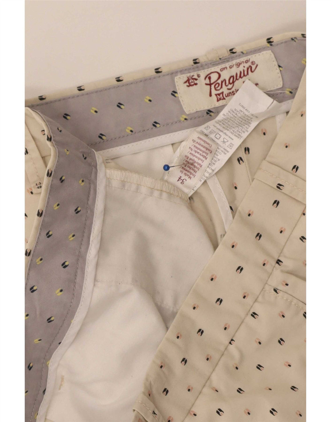 Penguin Mens Chino Shorts W34 Large Beige Spotted Cotton