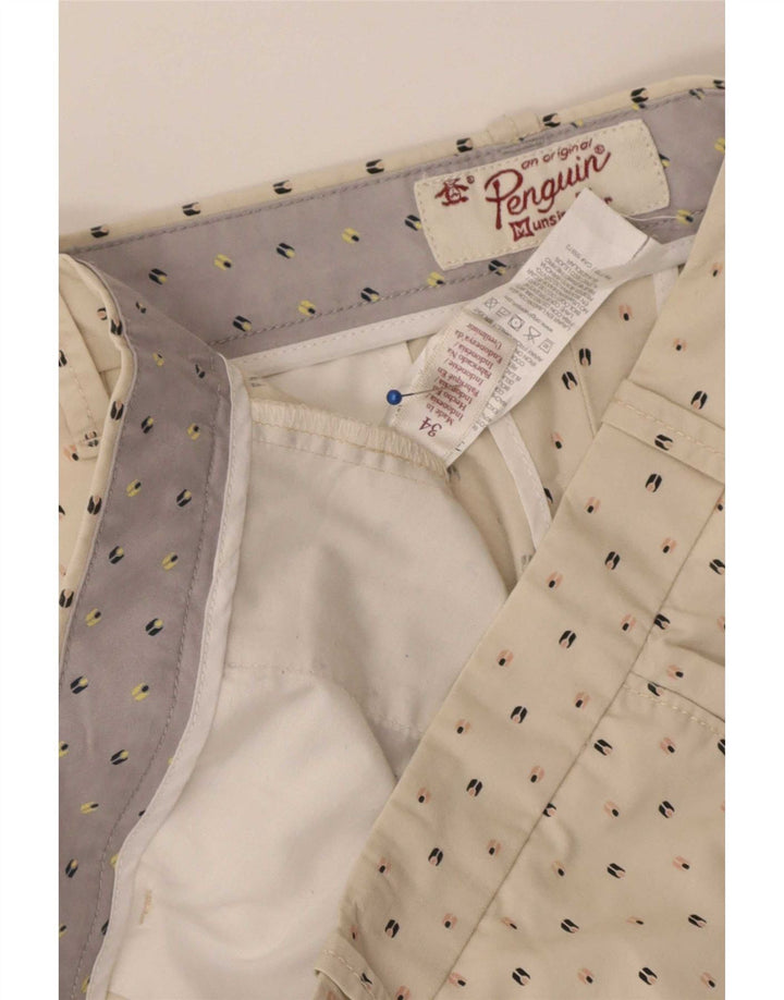 Penguin Mens Chino Shorts W34 Large Beige Spotted Cotton