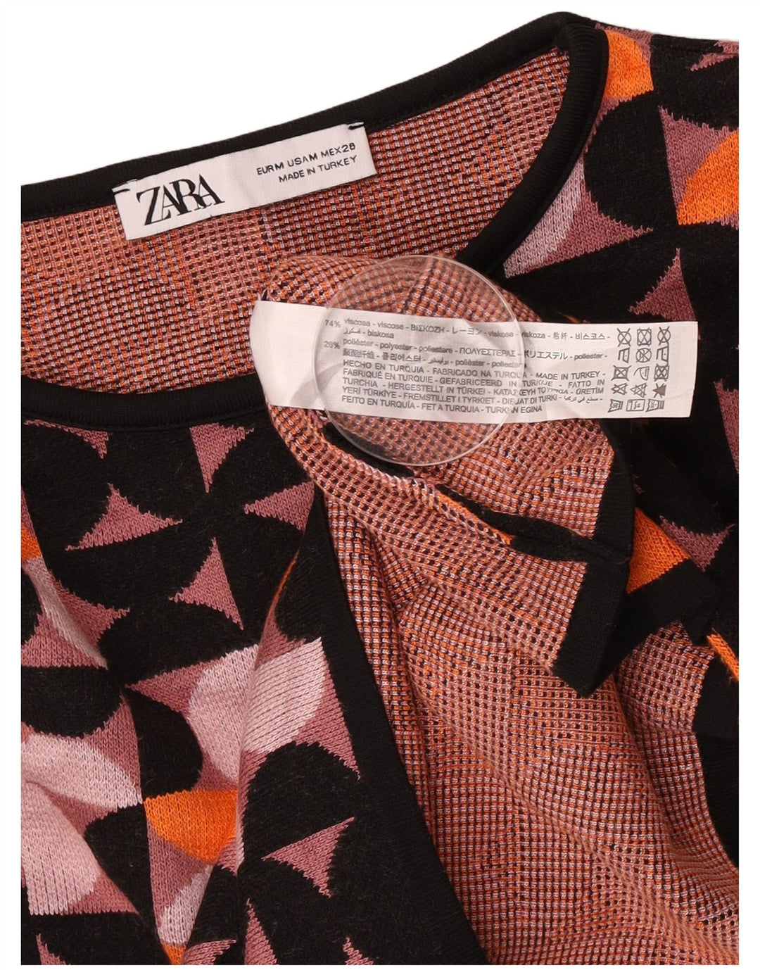 Zara Womens Crop Top Long Sleeve UK 12 Medium Multicoloured Geometric