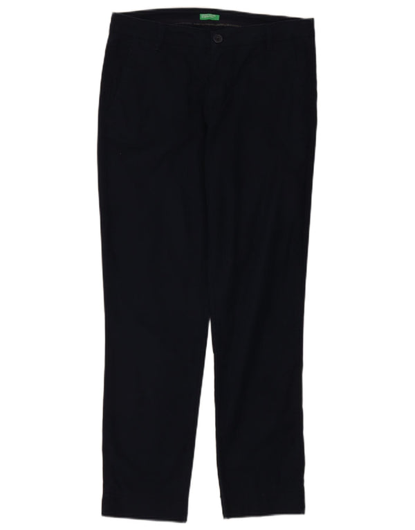 Benetton Womens Slim Chino Trousers UK 10 Small W30 L27 Navy Blue Cotton